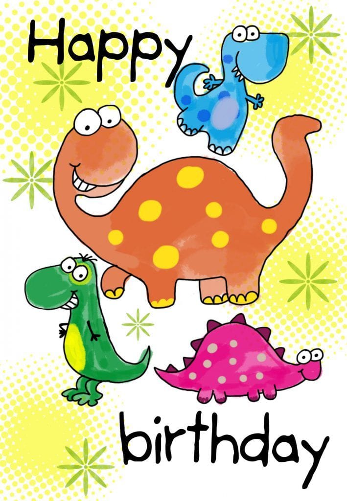 Four Cute Dinosaurs Birthday Card