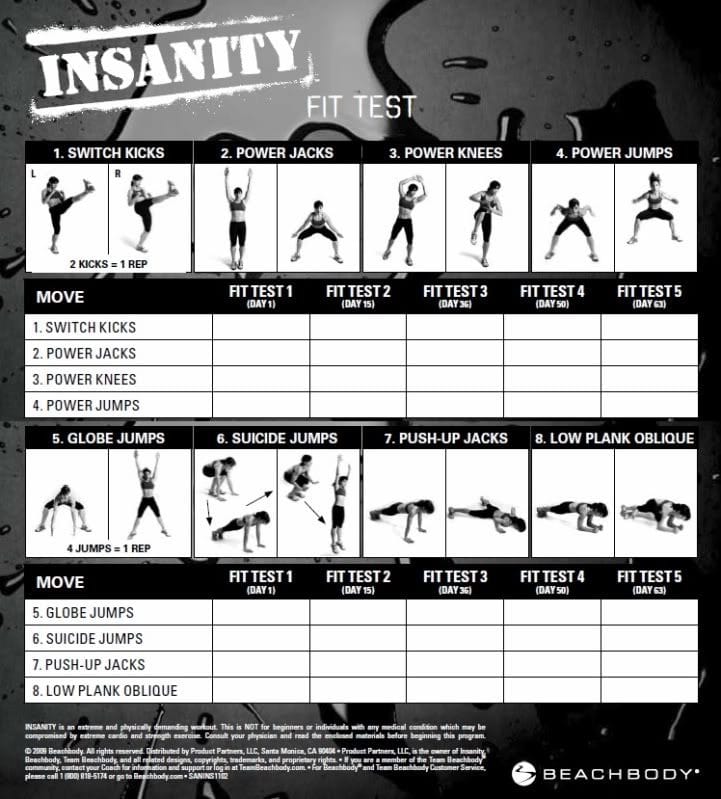 Printable Insanity Workout Calendar