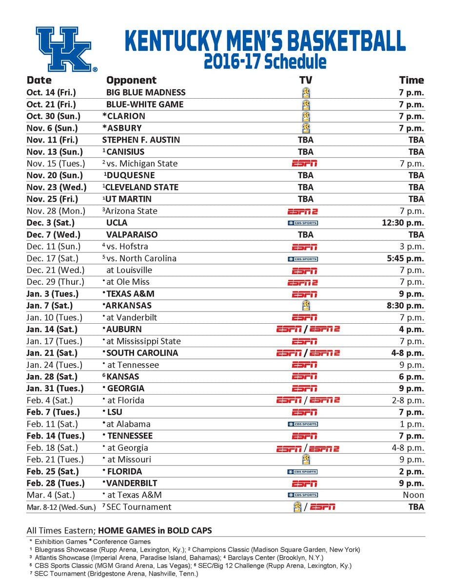 The Kentucky Basketball Schedule is Complete