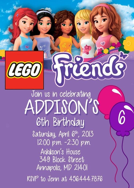 Lego Friends Birthday Party Invitation by SleepingOwlCreations