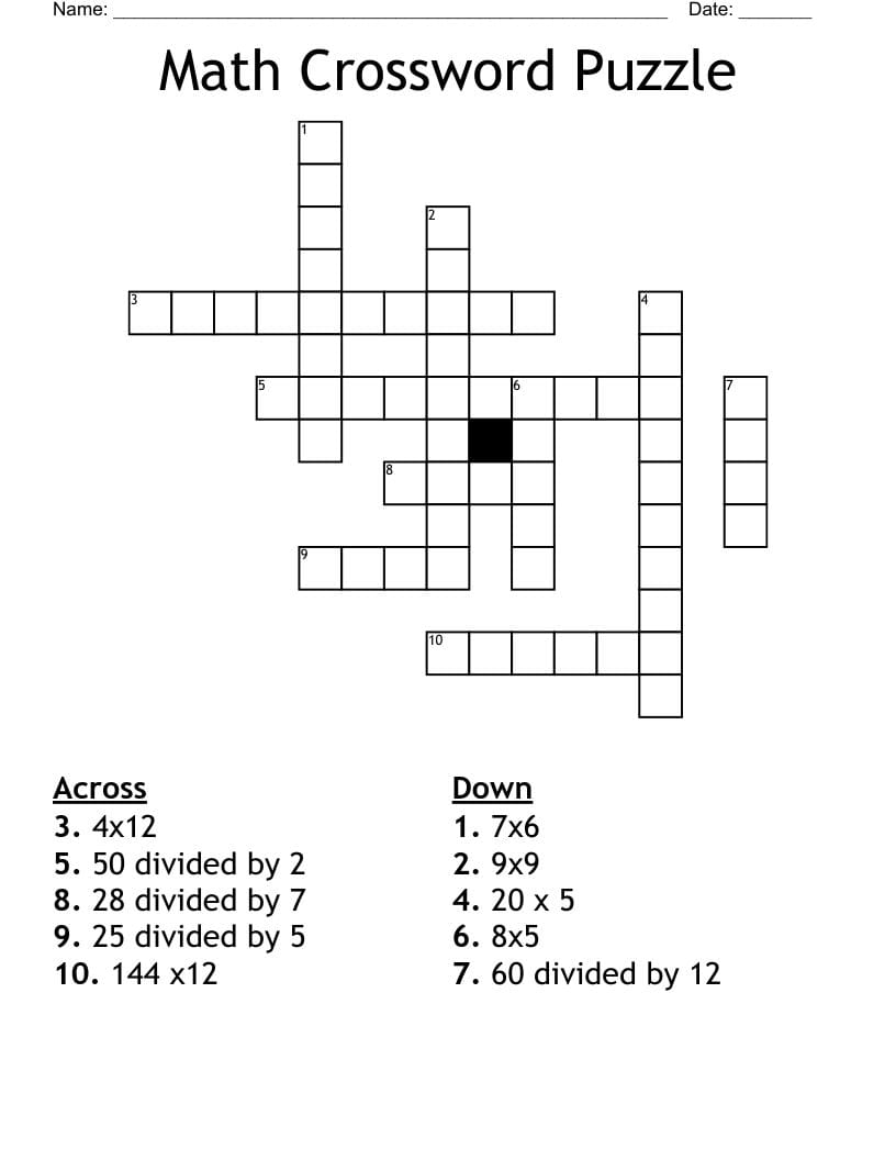 Math Crossword Puzzle