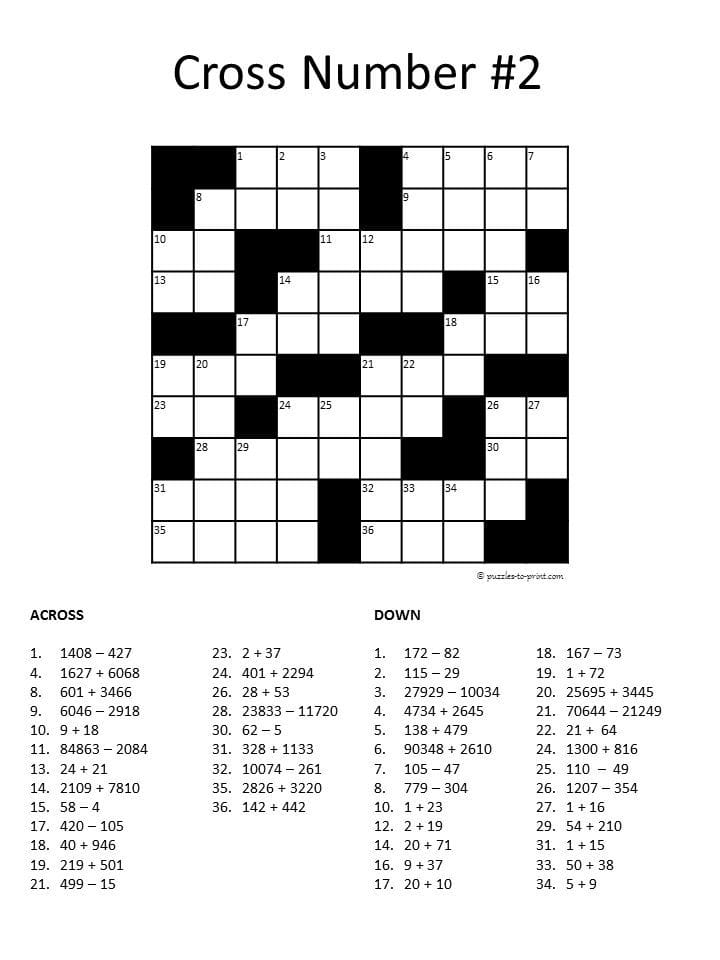 Free Crossword Puzzles Math