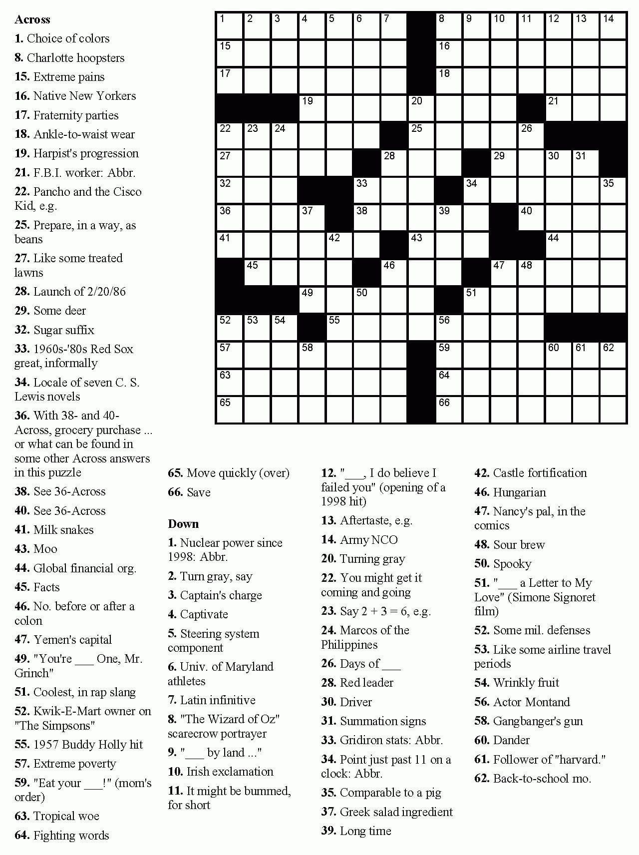 Free Printable Hard Crossword Puzzles