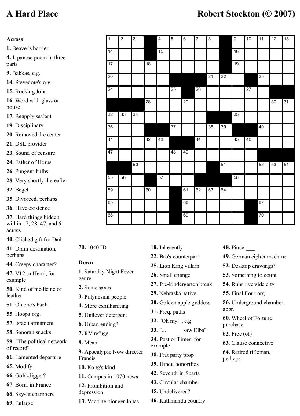 Printable Crossword Puzzles For Middle School Students