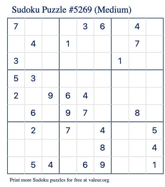 Free Printable Medium Sudoku with the Answer #5270