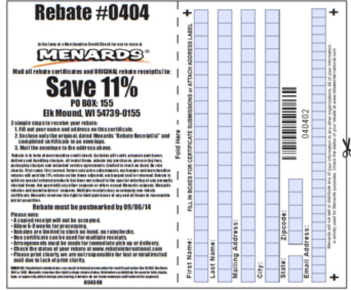 Menards 11% Rebate Form