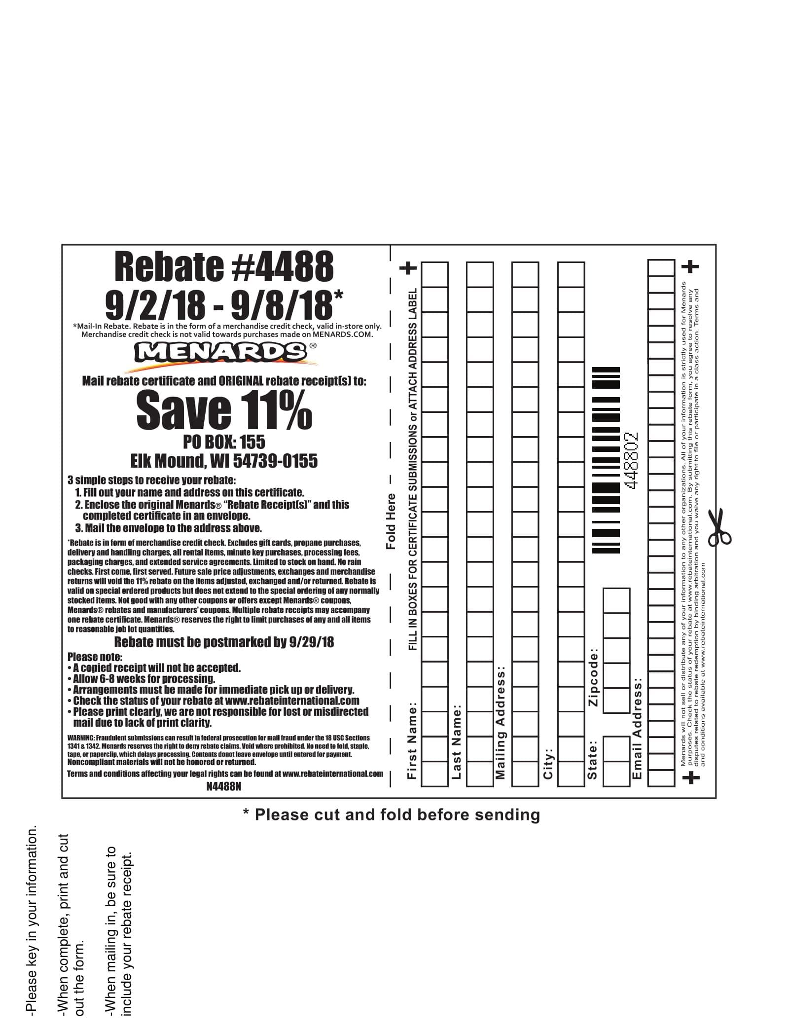 Menards 11% Rebate Form