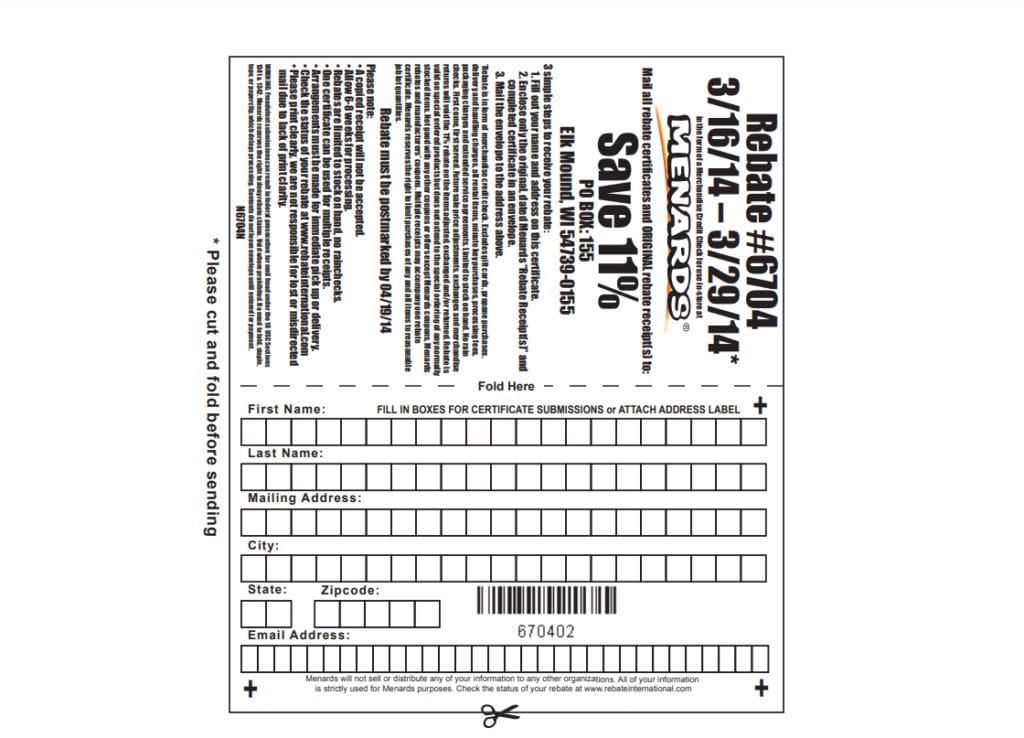 Get Latest Menards 11% Rebate Form Printable 2023 Here