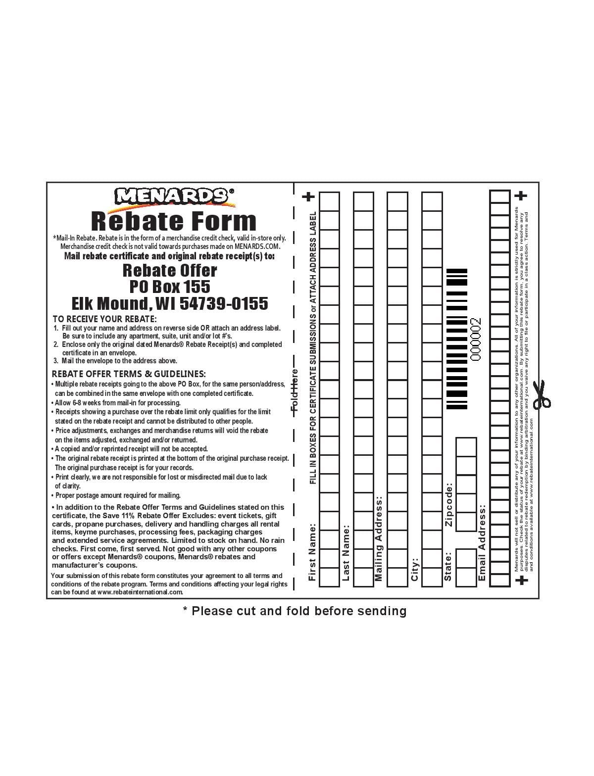 Printable Menards Rebate Form