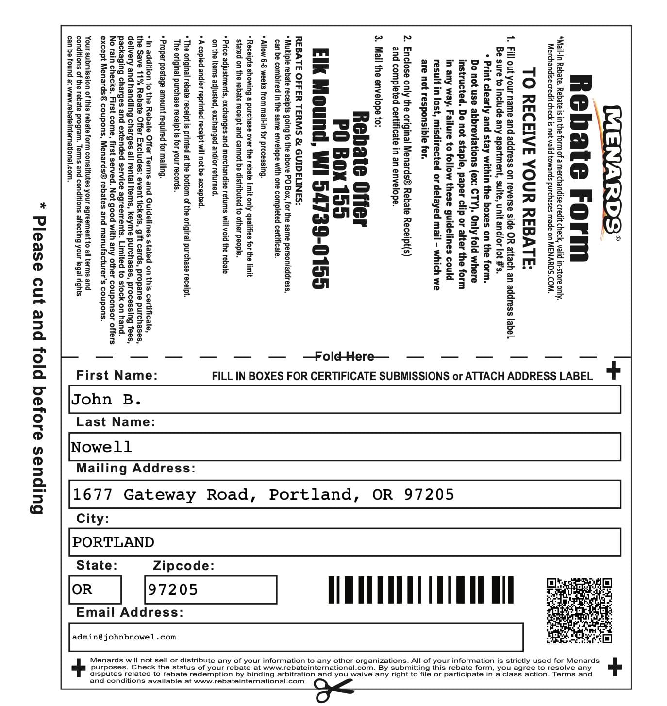 Menards Rebate Form