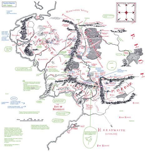 Tolkiens annotated map of Middle