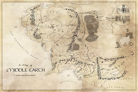 Map of Middle Earth of Tolkien Middle Earth Map Print Canvas