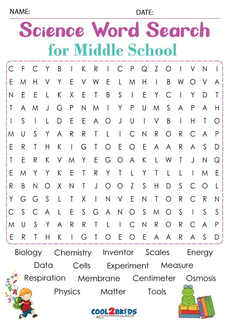 Printable Middle School Word Search