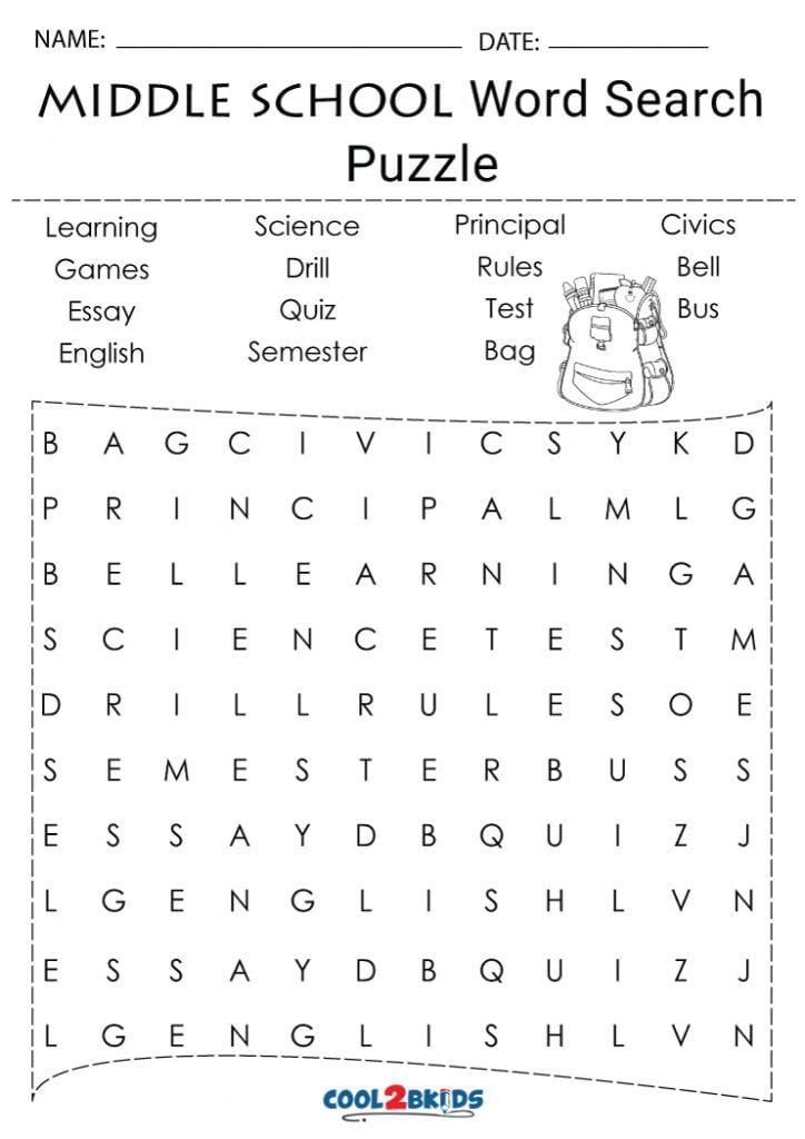 Printable Middle School Word Search