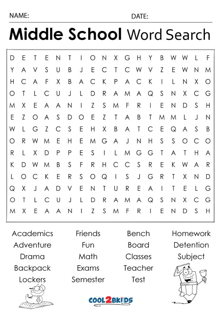 Printable Middle School Word Search