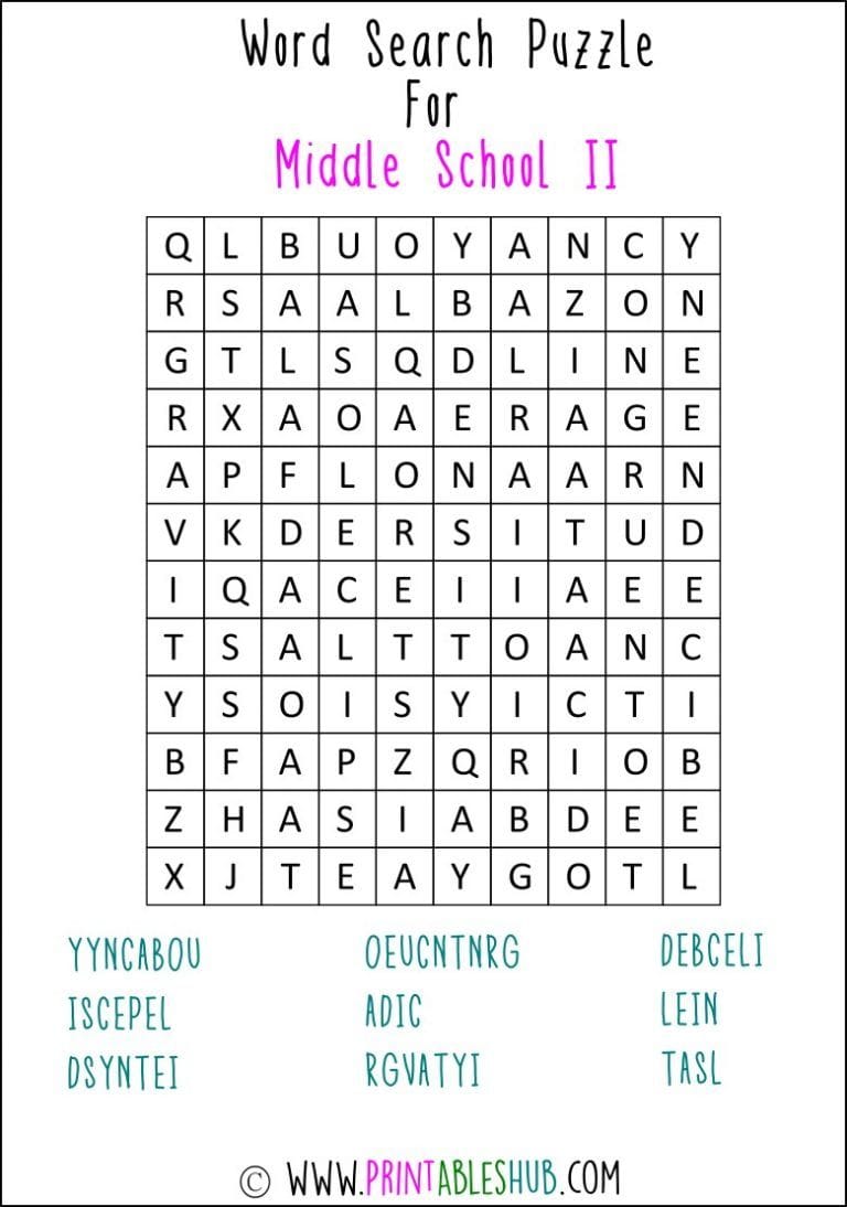 Printable Word Search Puzzles For Middle School