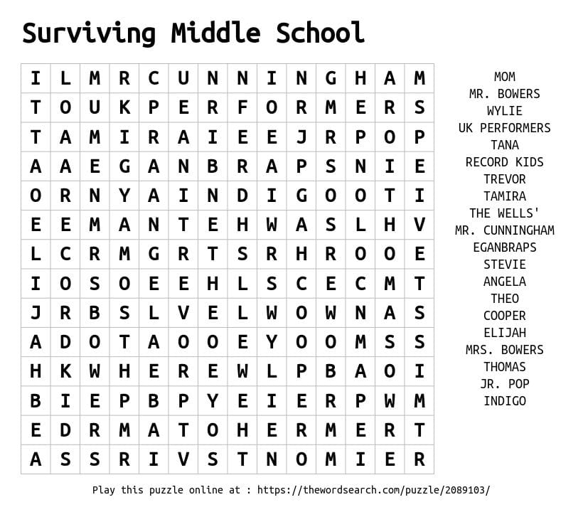 Free Printable Word Search Puzzles For Middle School [PDF]