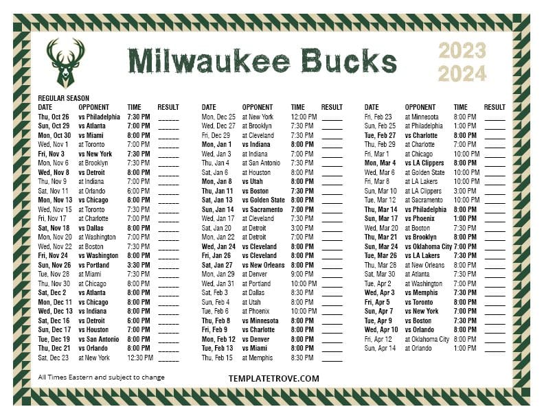 Milwaukee Bucks Schedule 2024