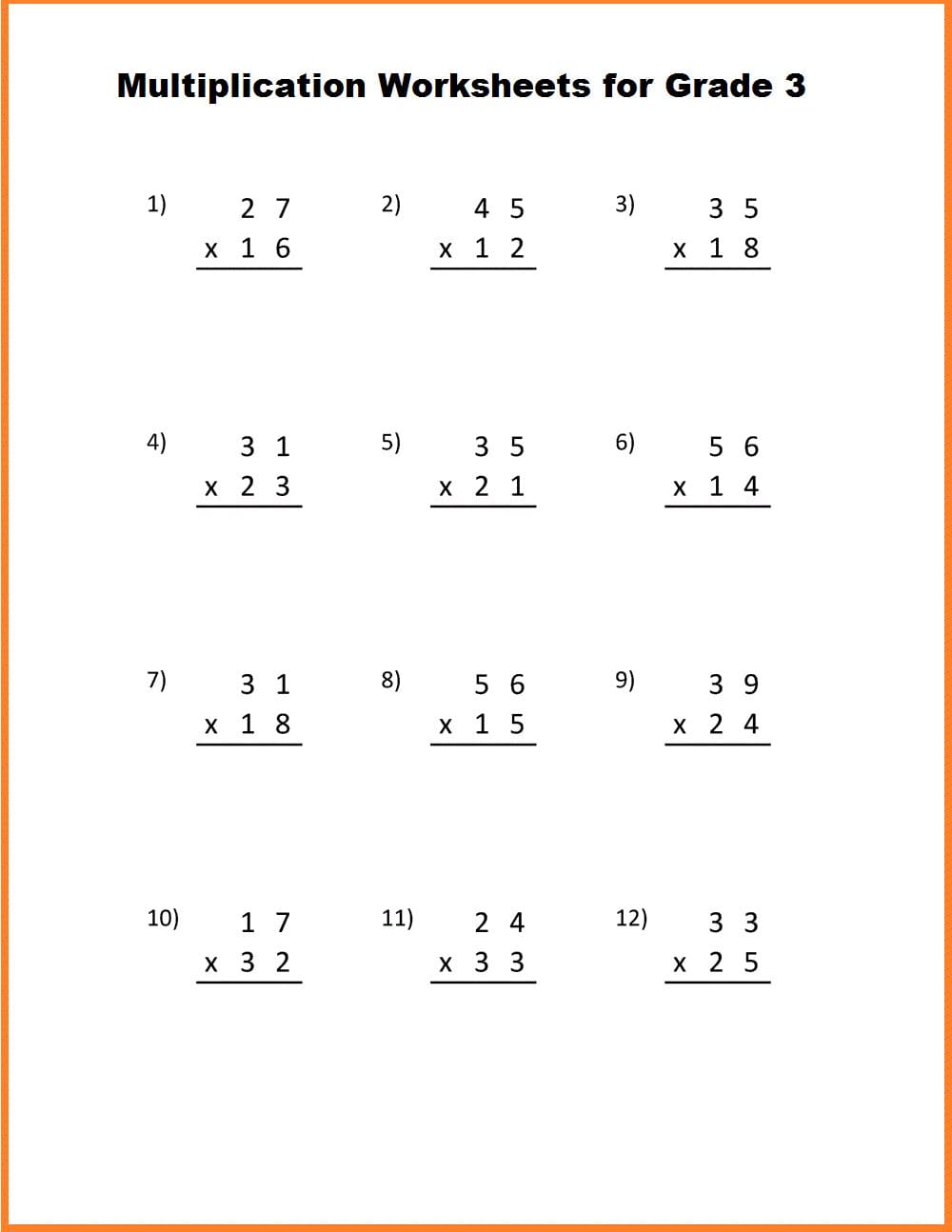 Multiplication For Grade 3 Worksheets