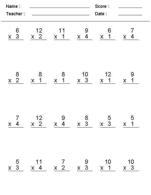 Multiplication Worksheets Grade 3 with Answer Key