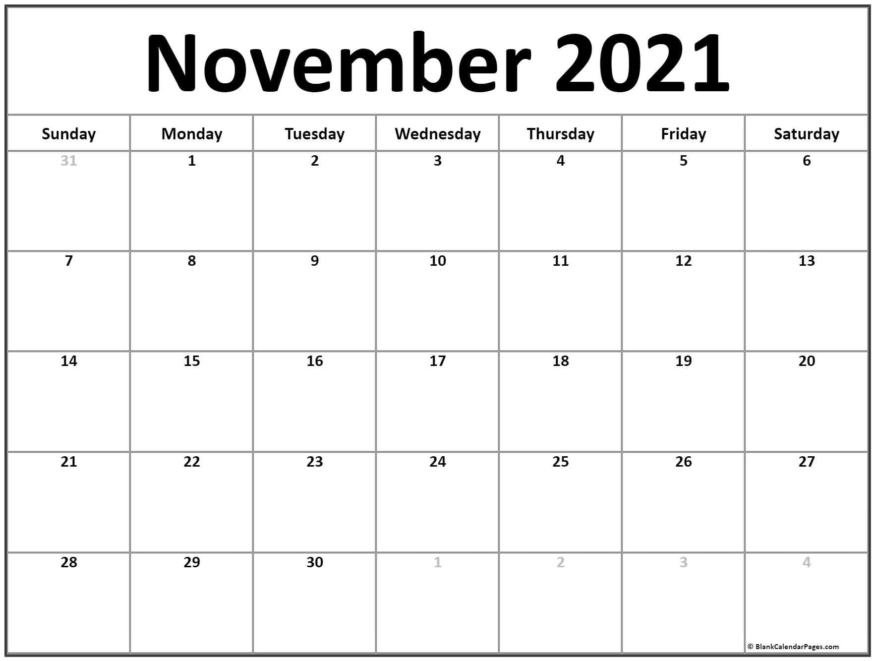 Free Printable And Editable Nov Calendar 2021