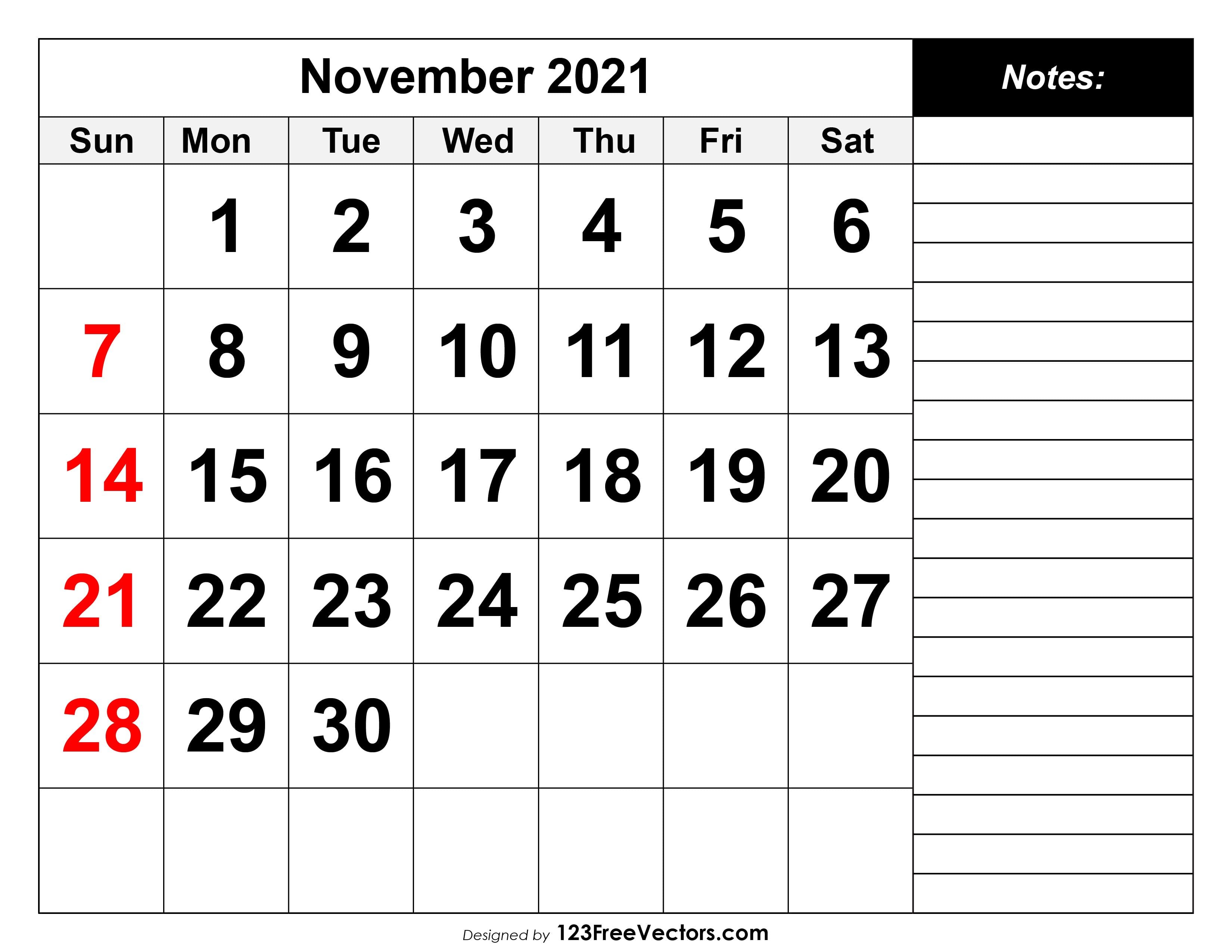 Free November 2021 Printable Calendar