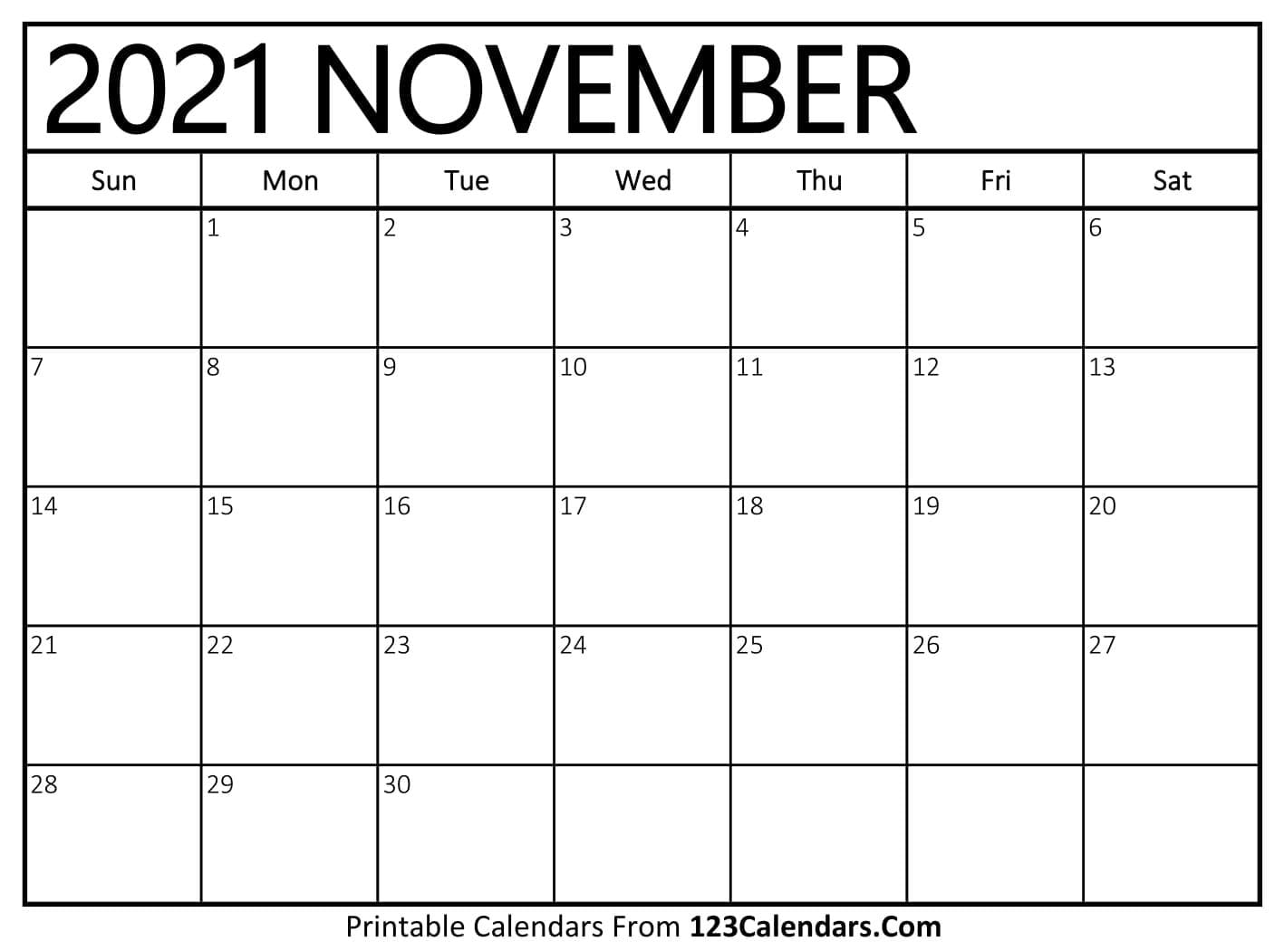 Printable November 2021 Calendar Templates