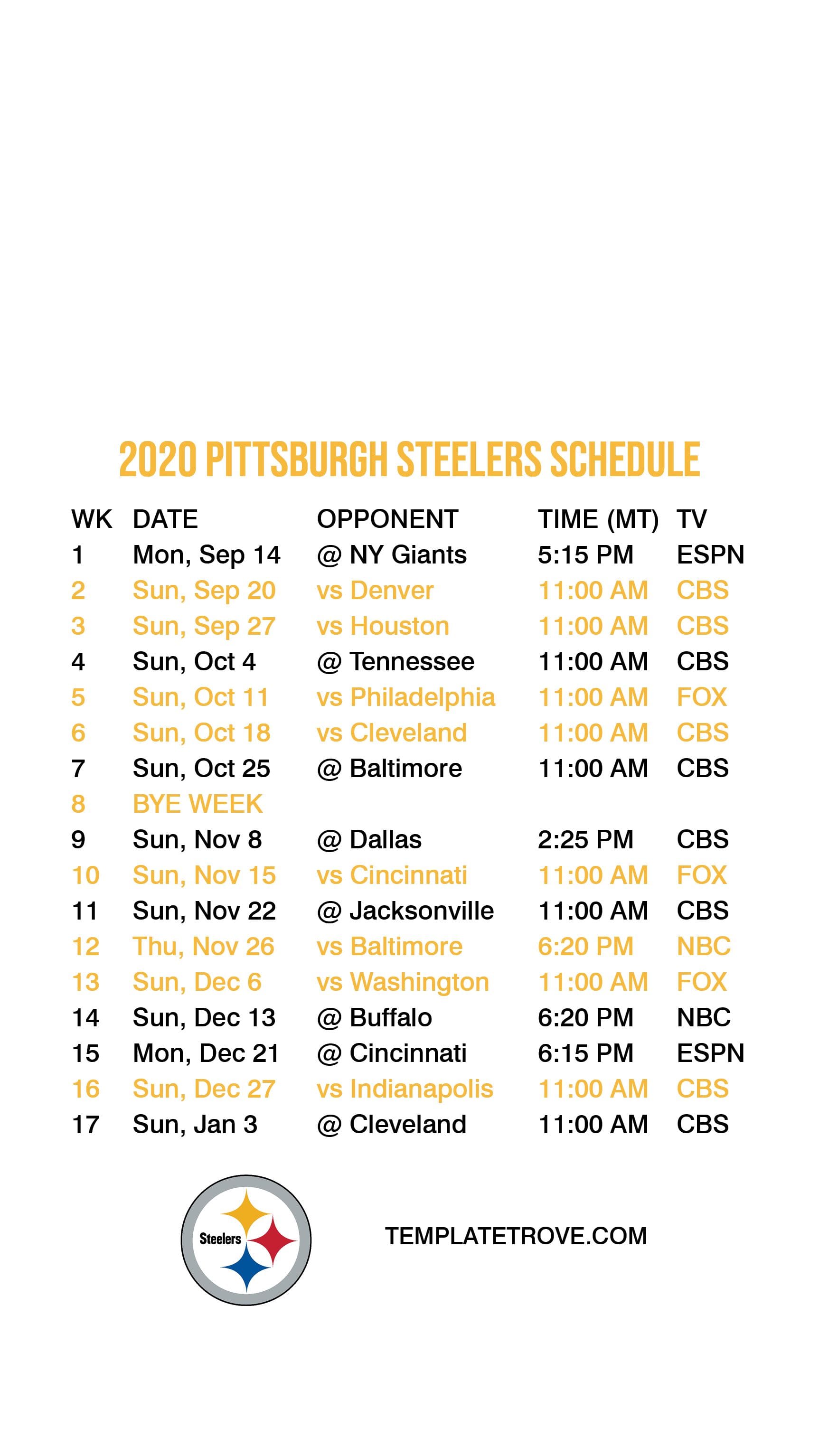 Steelers Schedule 2021 2022 Printable