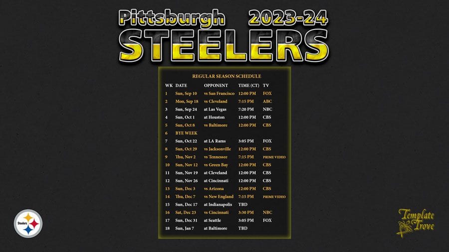 Pittsburgh Steelers Schedule 2022