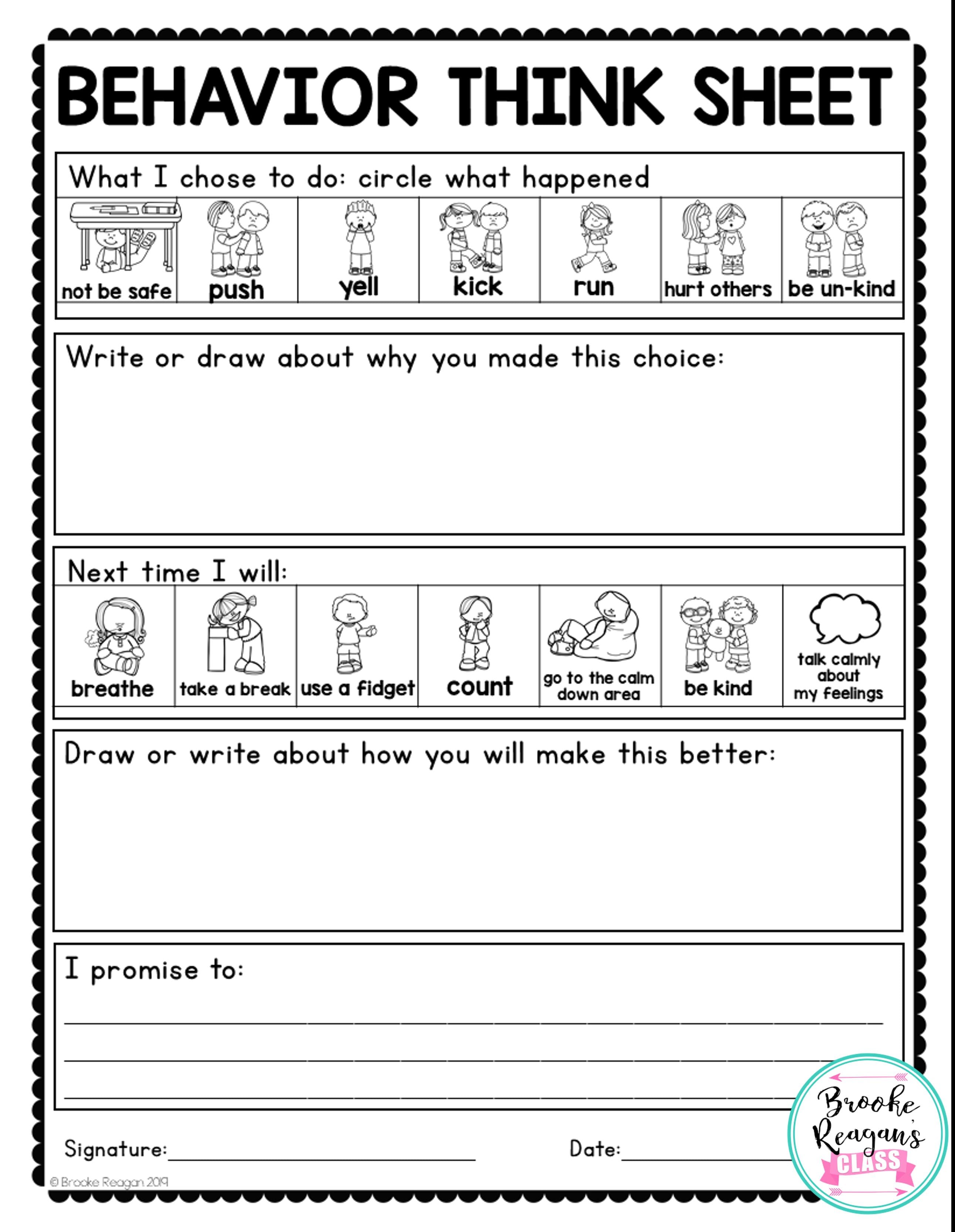 Free Printable Behavior Reflection Sheets