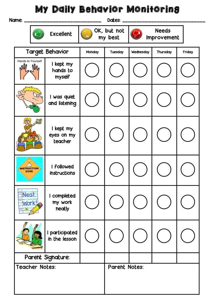 Printable Behavior Charts For Kindergarten