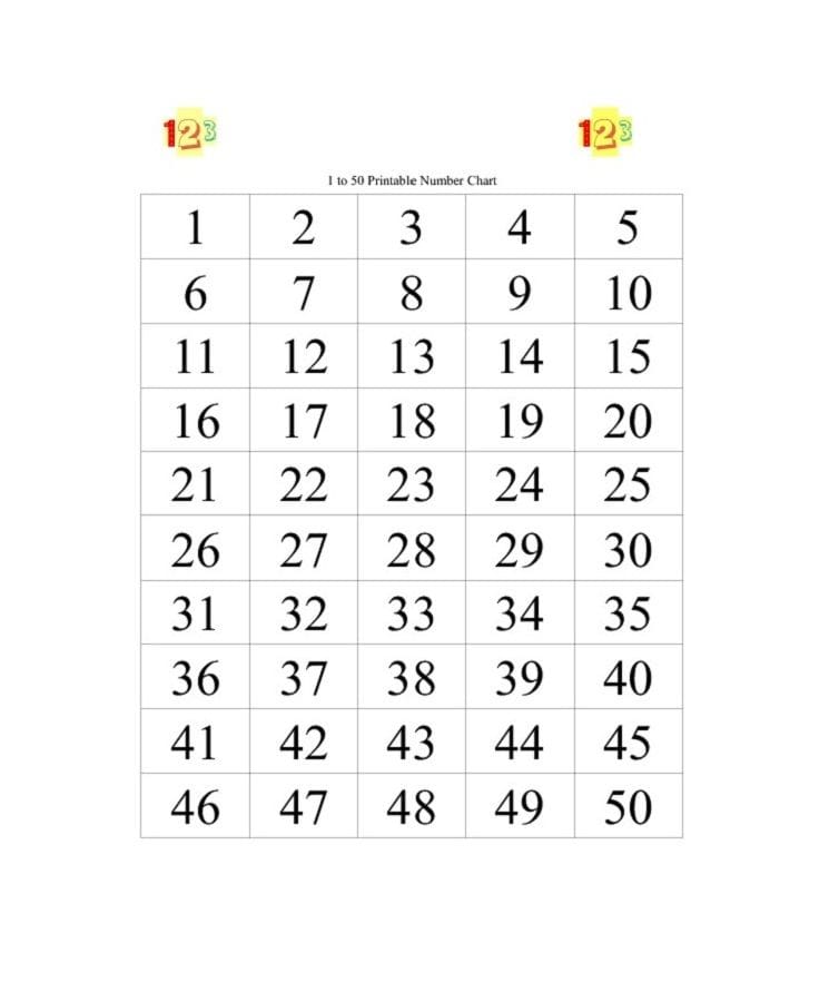 Free Large Printable Numbers 1 50