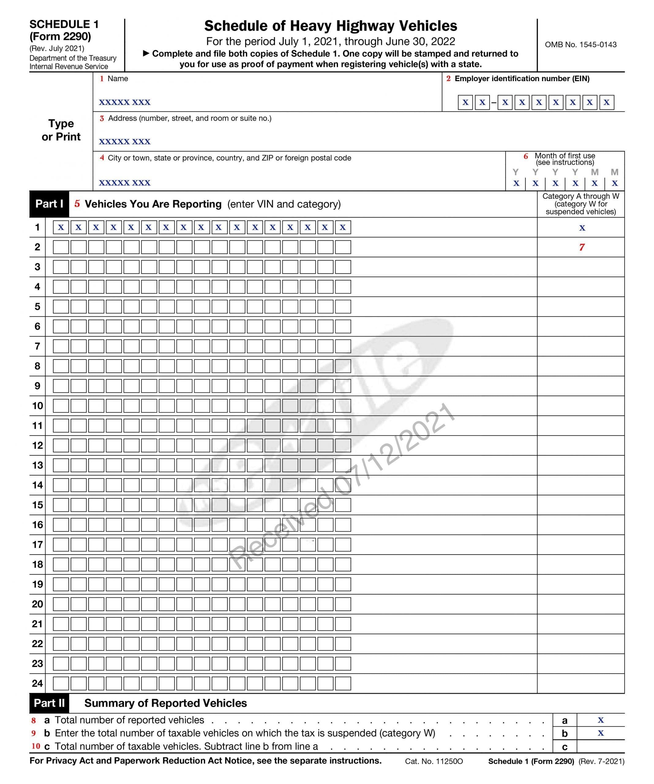 Printable Schedule 1 Form 2290