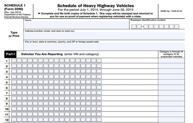 IRS Form 2290 schedule 1