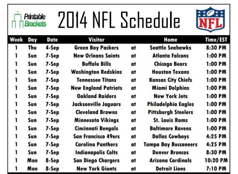 Printable Nfl Schedule 2021