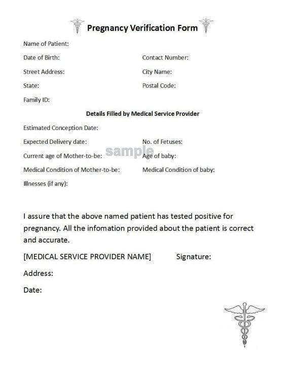 Printable Proof Of Pregnancy Form From Doctor