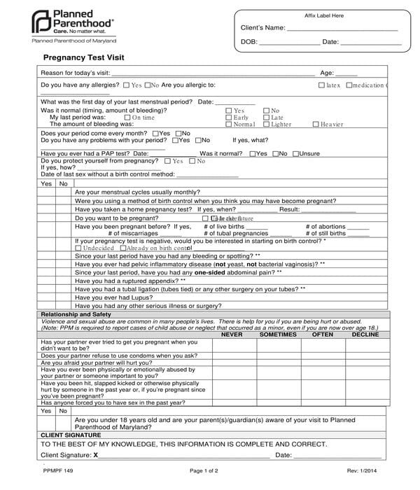 Printable Positive Pregnancy Test Form