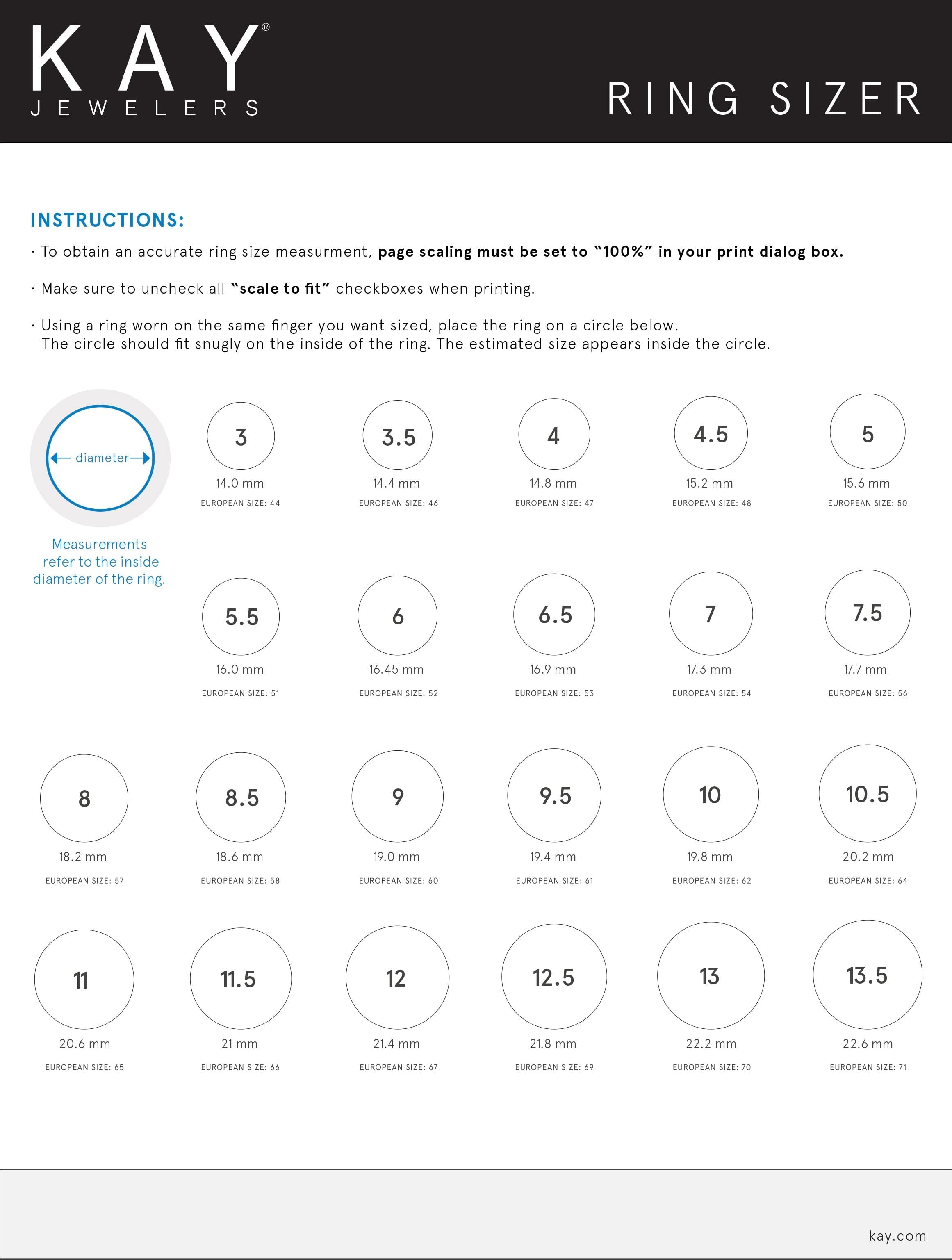 Free Ring Size Chart Printable