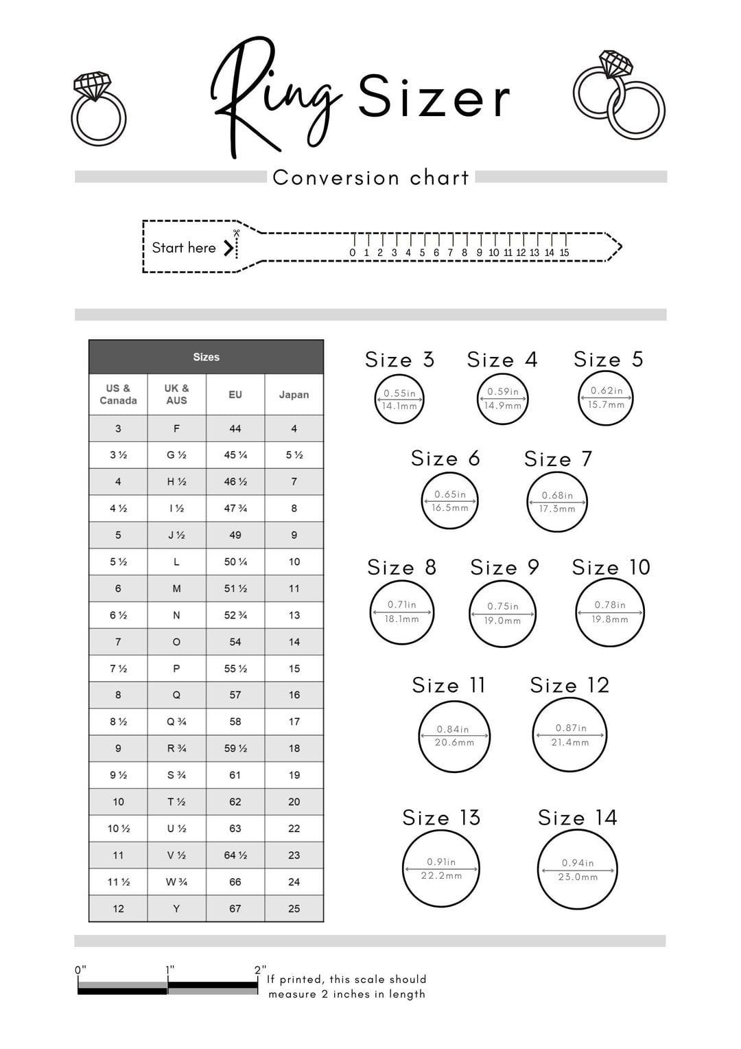 Printable Ring Sizer Accurate Ring Size Finder Measuring Tool