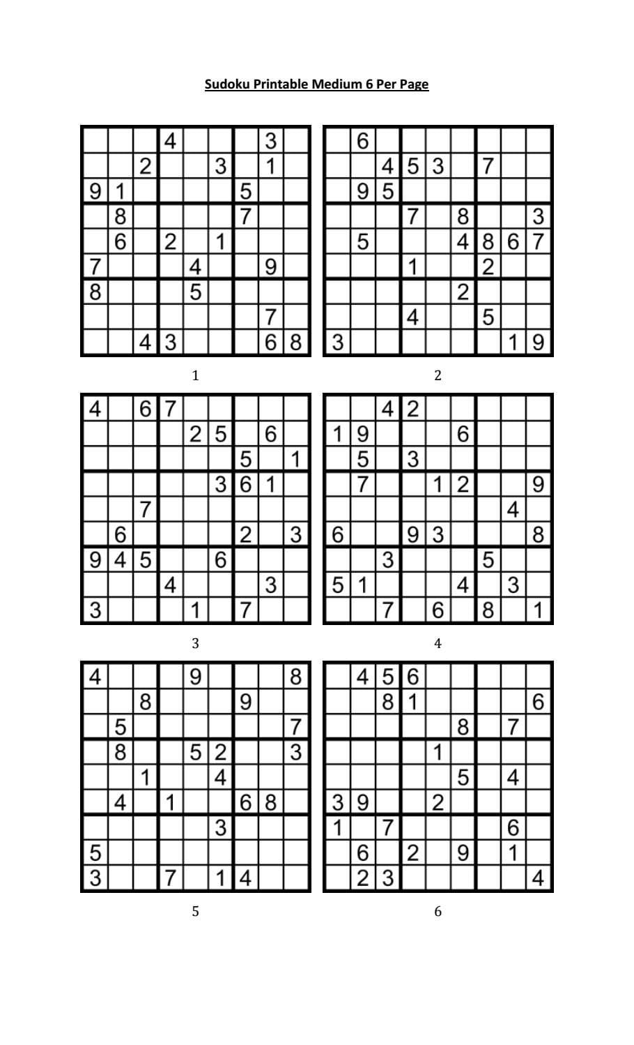 Sudoku Printable Puzzles 6 Per Page