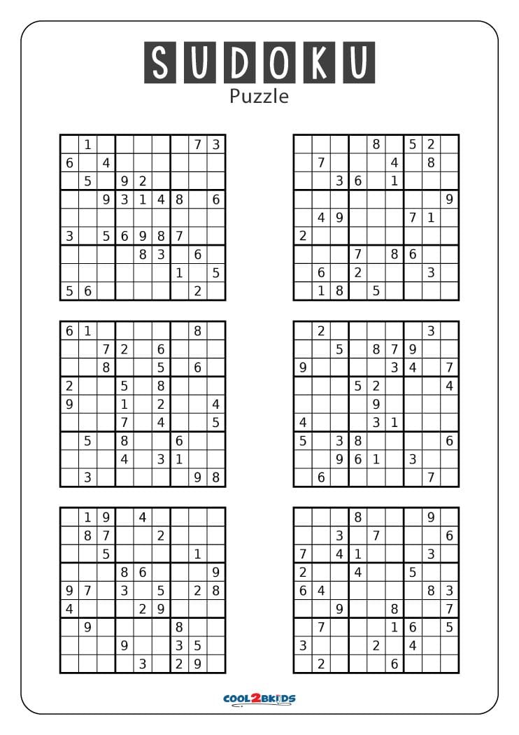 Free Printable Sudoku 6 Per Page Puzzles