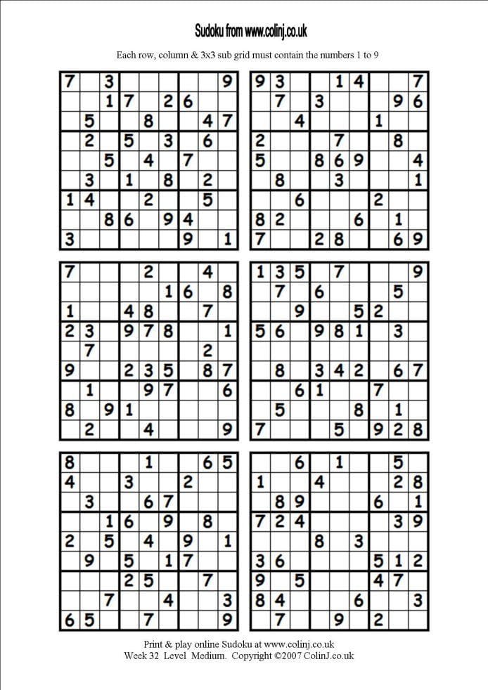 Sudoku Printable 6 Per Page