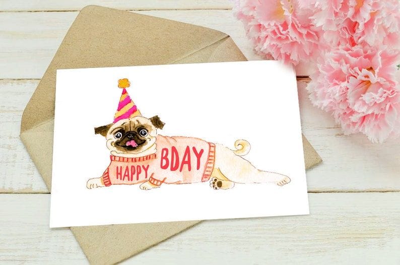 Pug Card Printable Card Funny Dog Birthday Card Instant