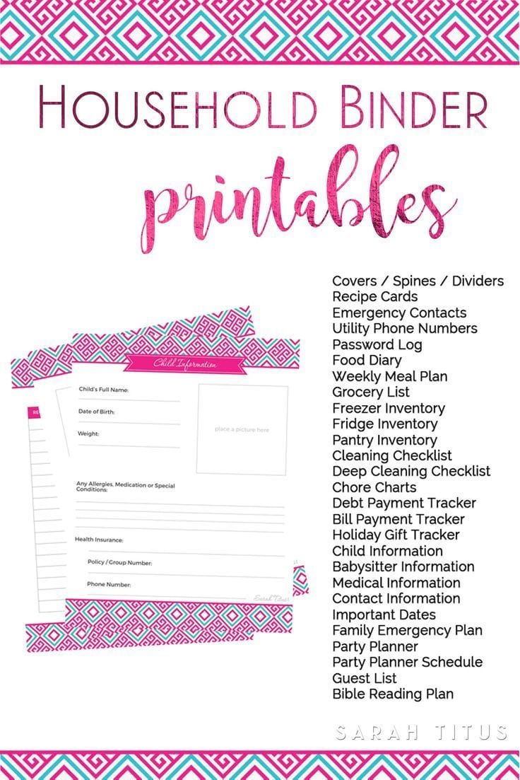 Household Binder Printables