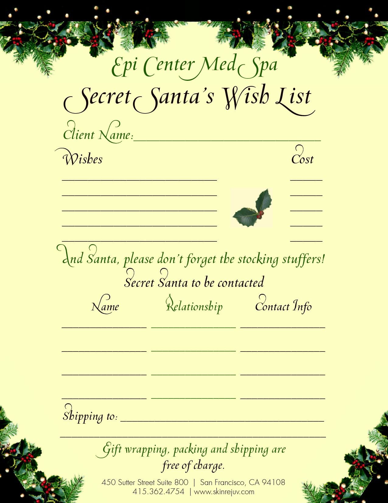 Free Printable Secret Santa Questionnaire Templates