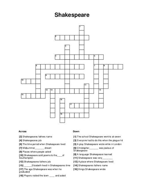 Shakespeare Crossword Puzzle by Language Arts Excellence