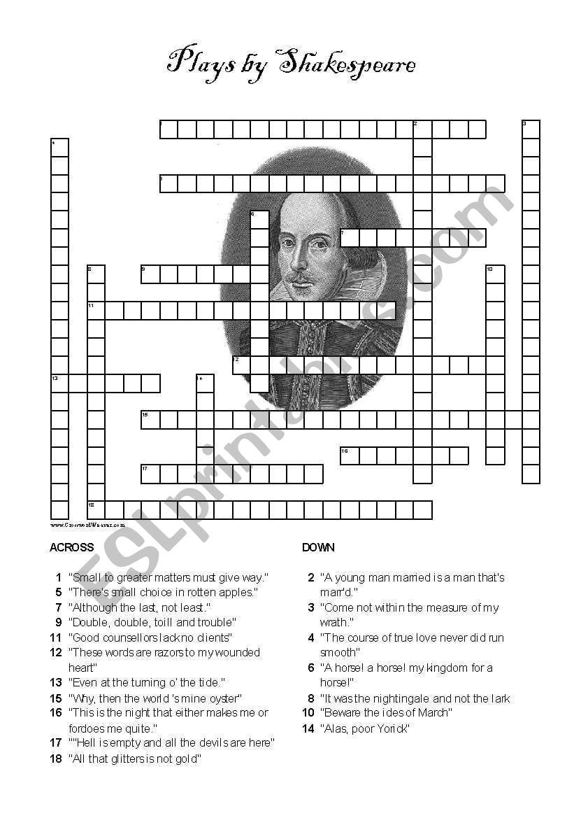 Shakespeare Crossword Puzzle