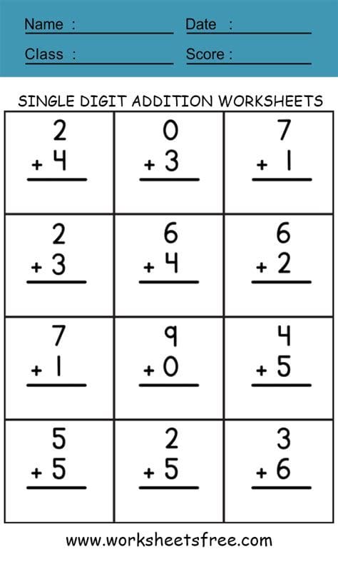 SINGLE DIGIT ADDITION WORKSHEET 2