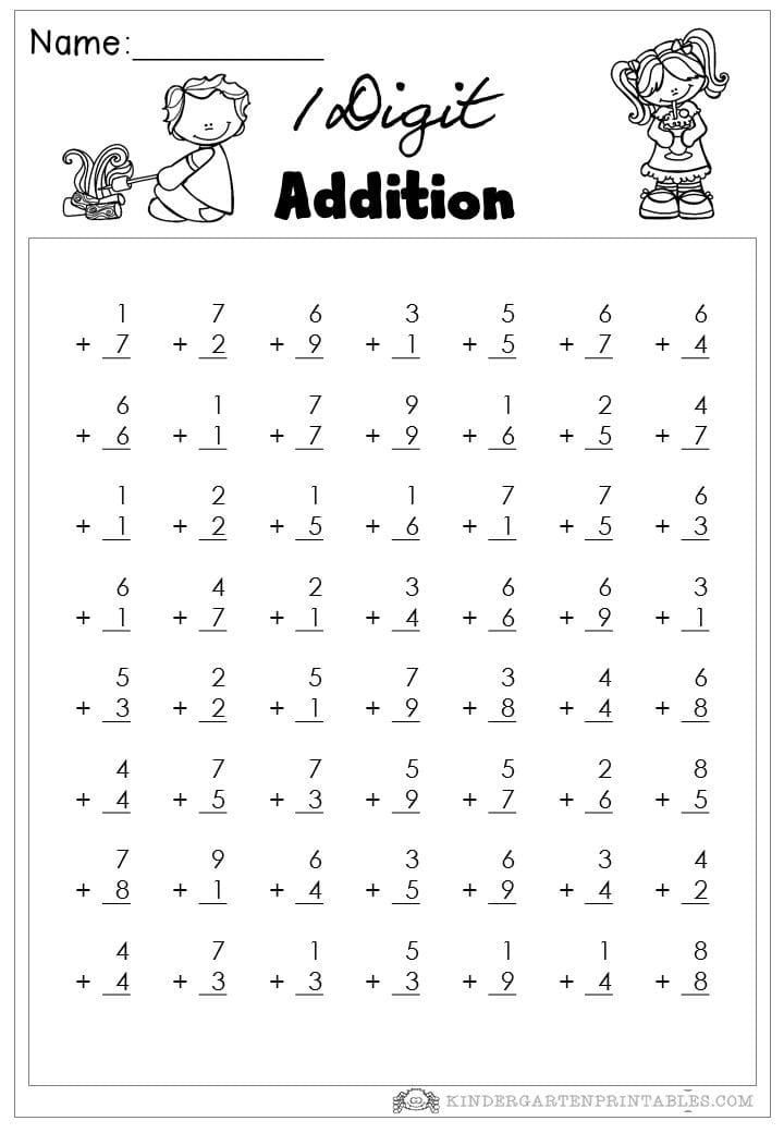 Single Digit Addition Math Practice