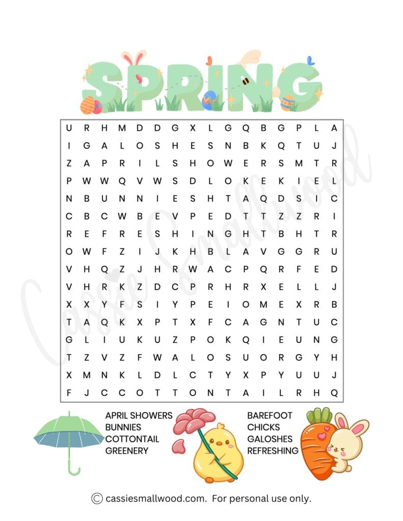 Spring Word Search Puzzle Printable